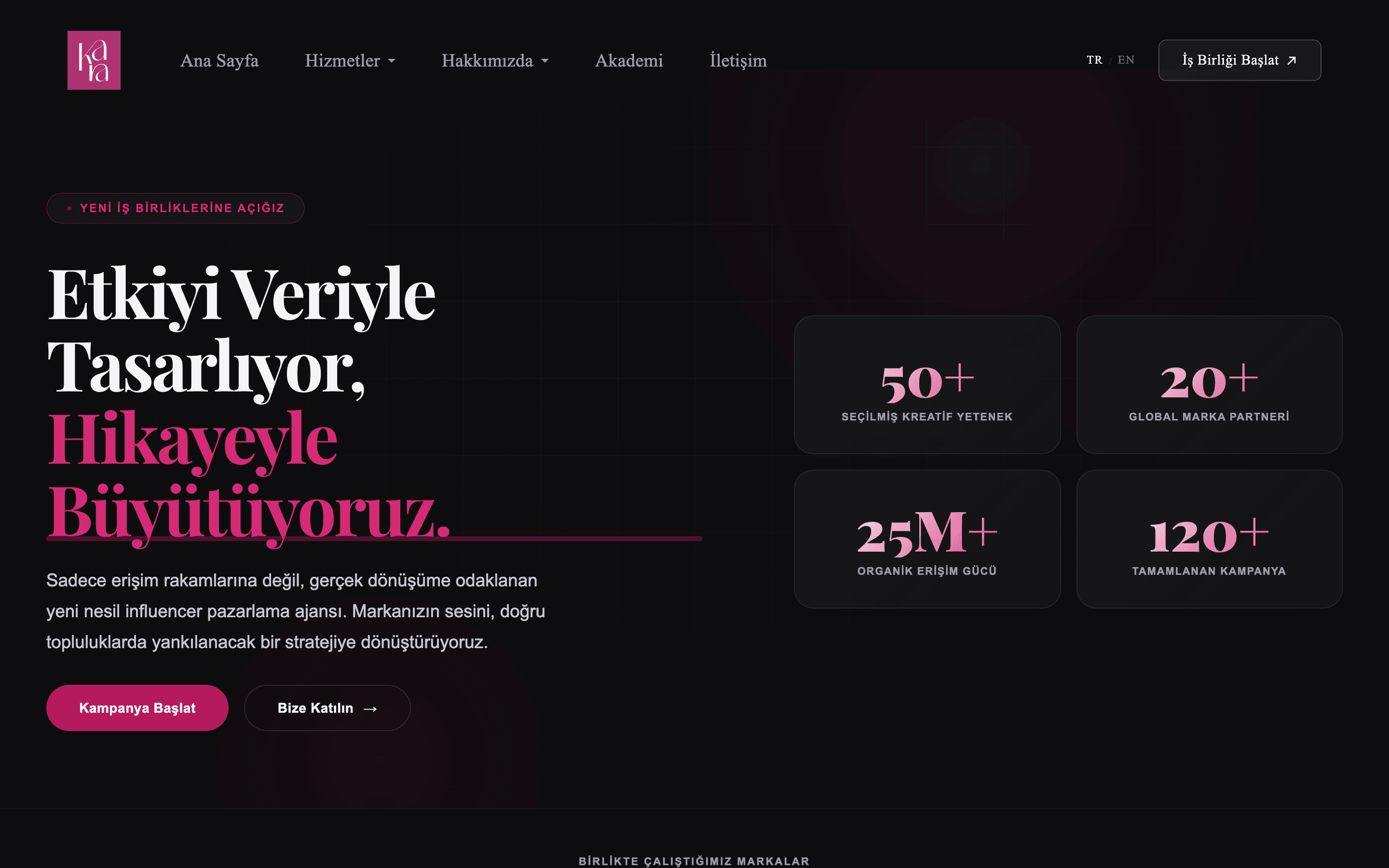 EK-01 · Çift dilli, çok sayfalı influencer marketing ajansı sitesi · Ana Sayfa